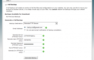 Cpanel Full backup via FTP