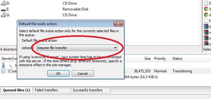 Filezilla client resume upload