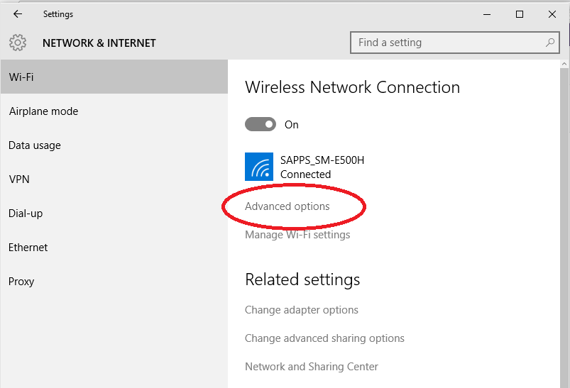 Windows 10 Network advanced options