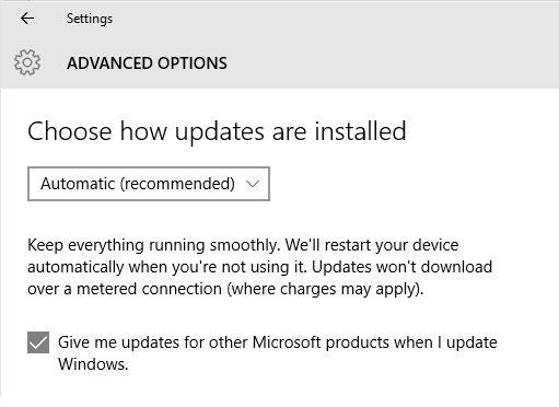 Windows 10 Windows Update Advanced Options